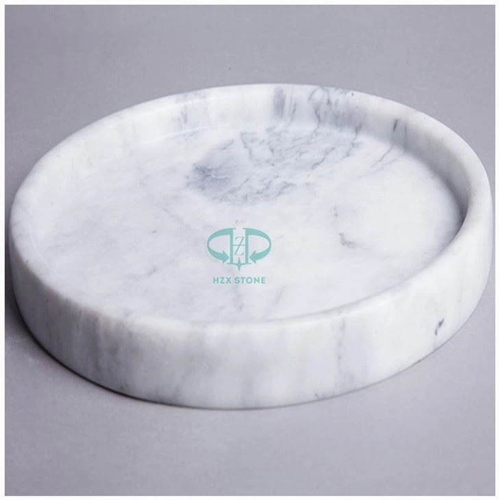 White Marble Round Tray For Wines